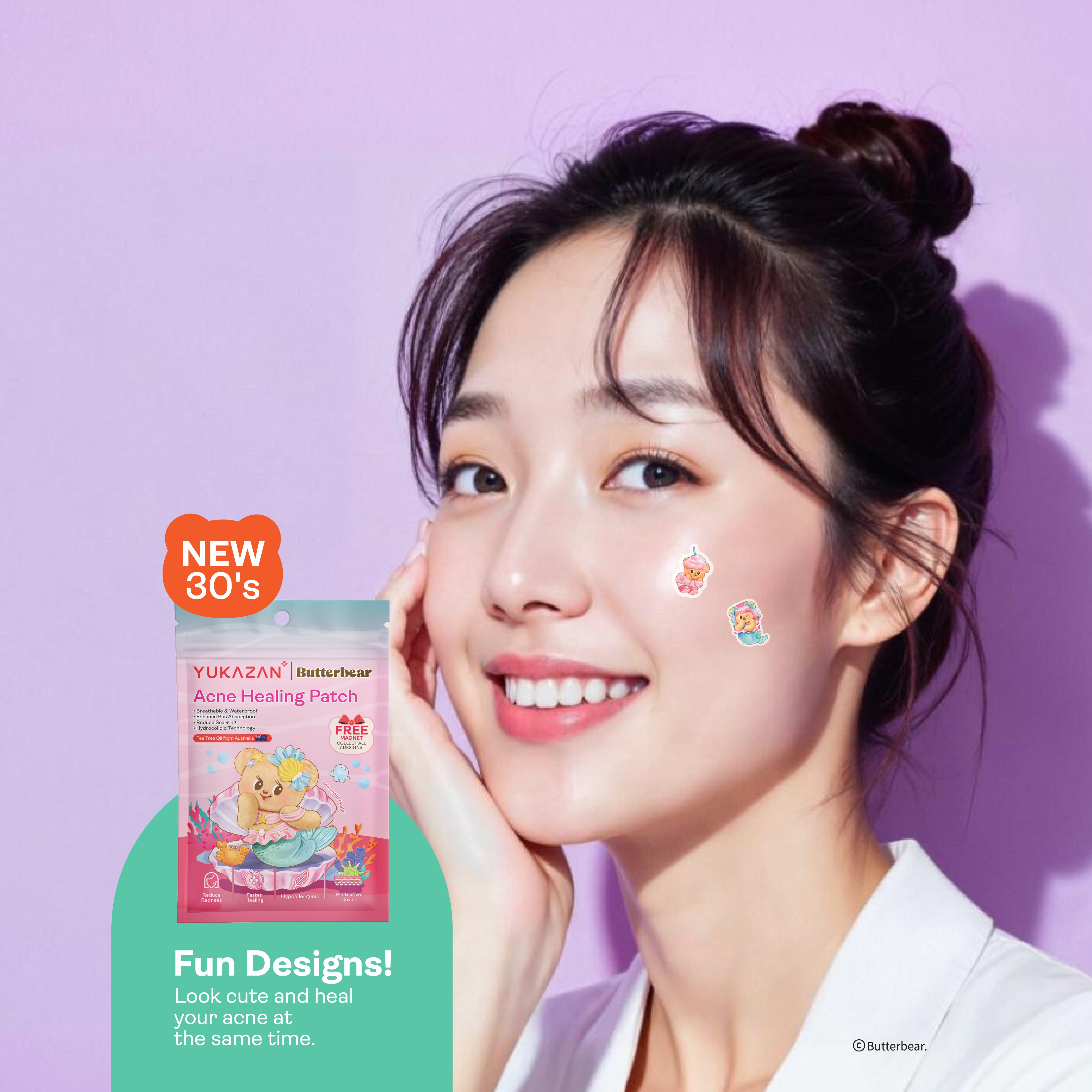 【Yukazan x Butterbear】 Hydrocolloid Acne Healing Patch 30's Pimple Patch