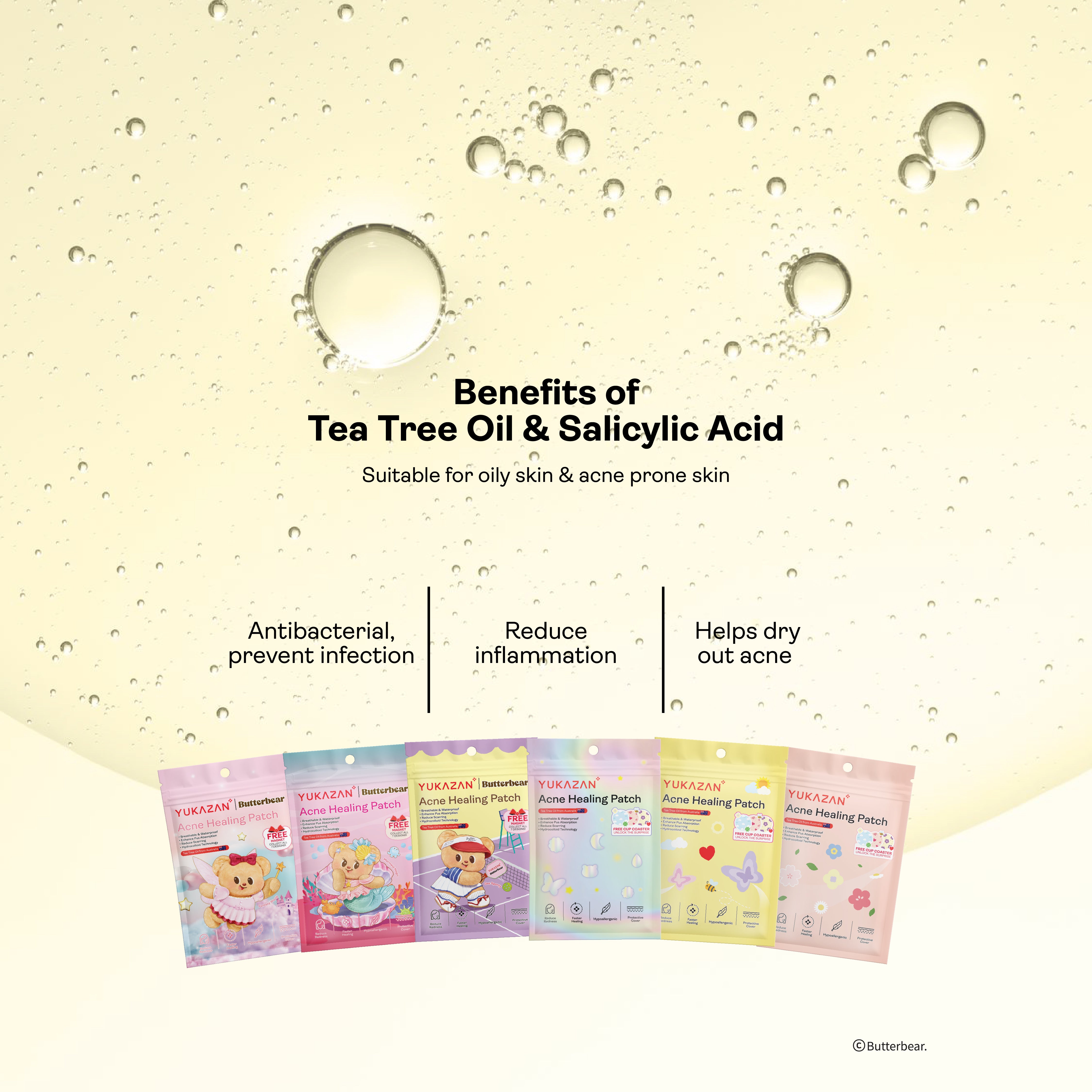 【Yukazan x Butterbear】 Hydrocolloid Acne Healing Patch 30's Pimple Patch