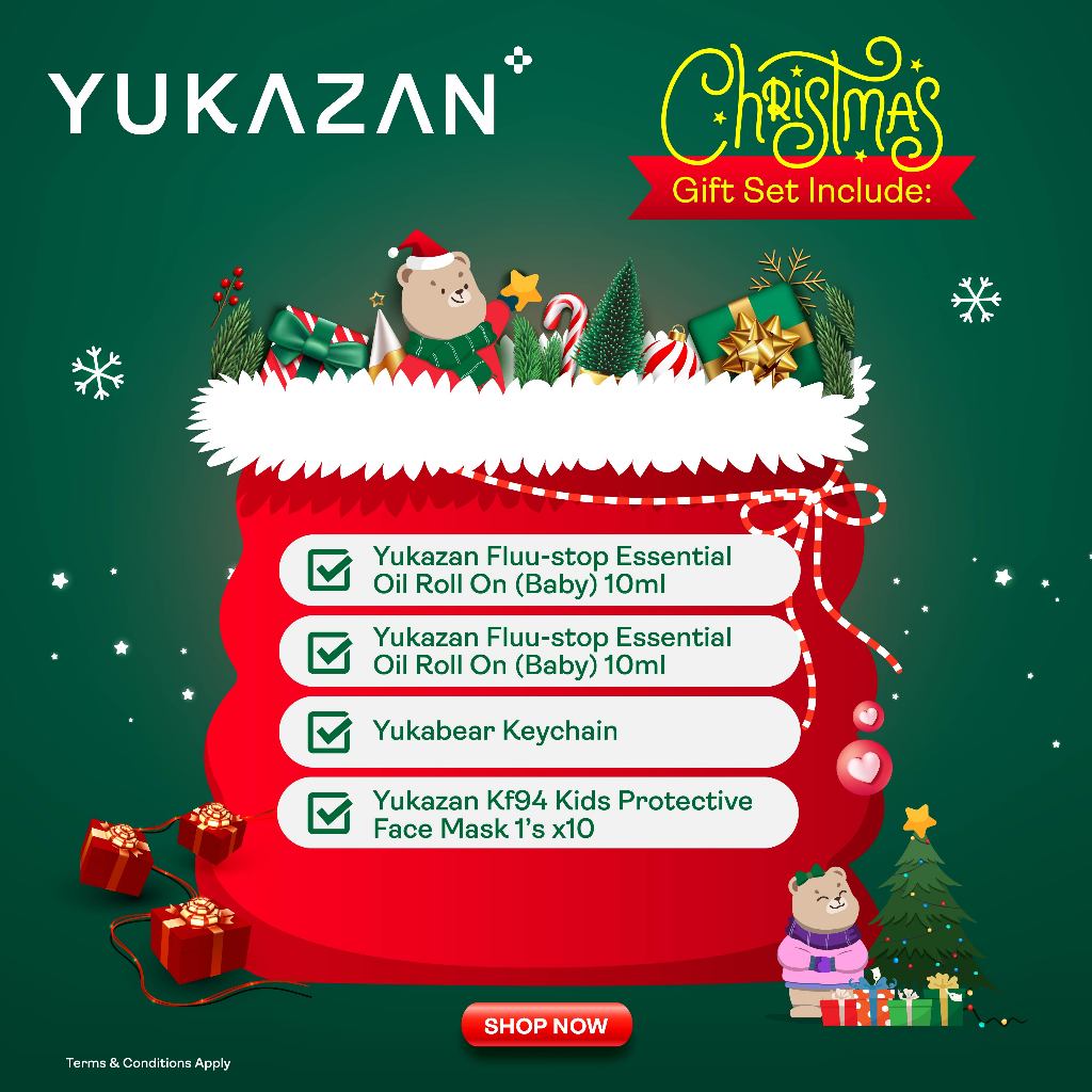 Yukazan Festive Christmas Gift Set Bundle 3 Essential Oil Roll On Flu & Hero For Kids