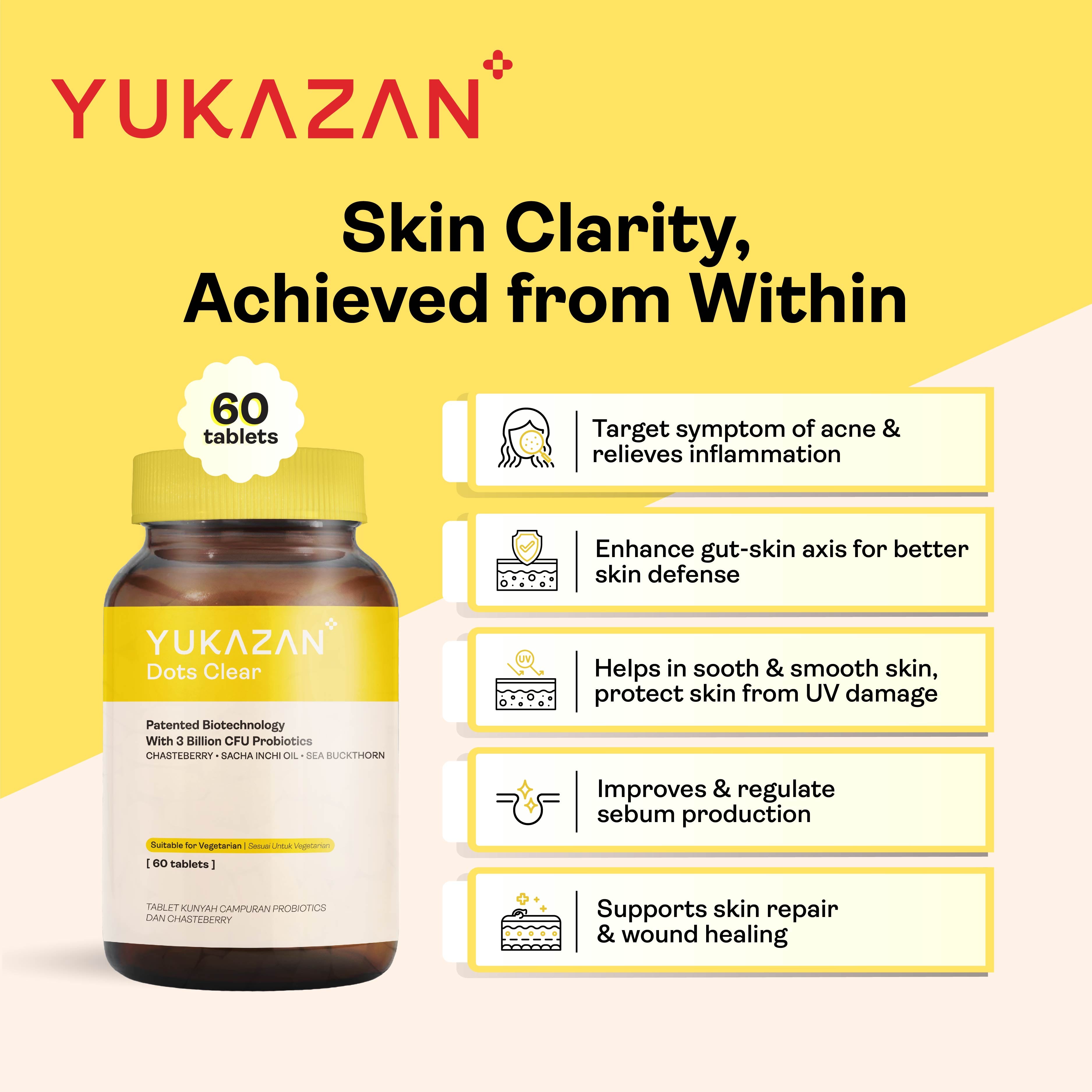 Yukazan Dots Clear 60's Chewable Supplement Reduce Acne / Lighten Scars / Anti Acne / Skin Clarity