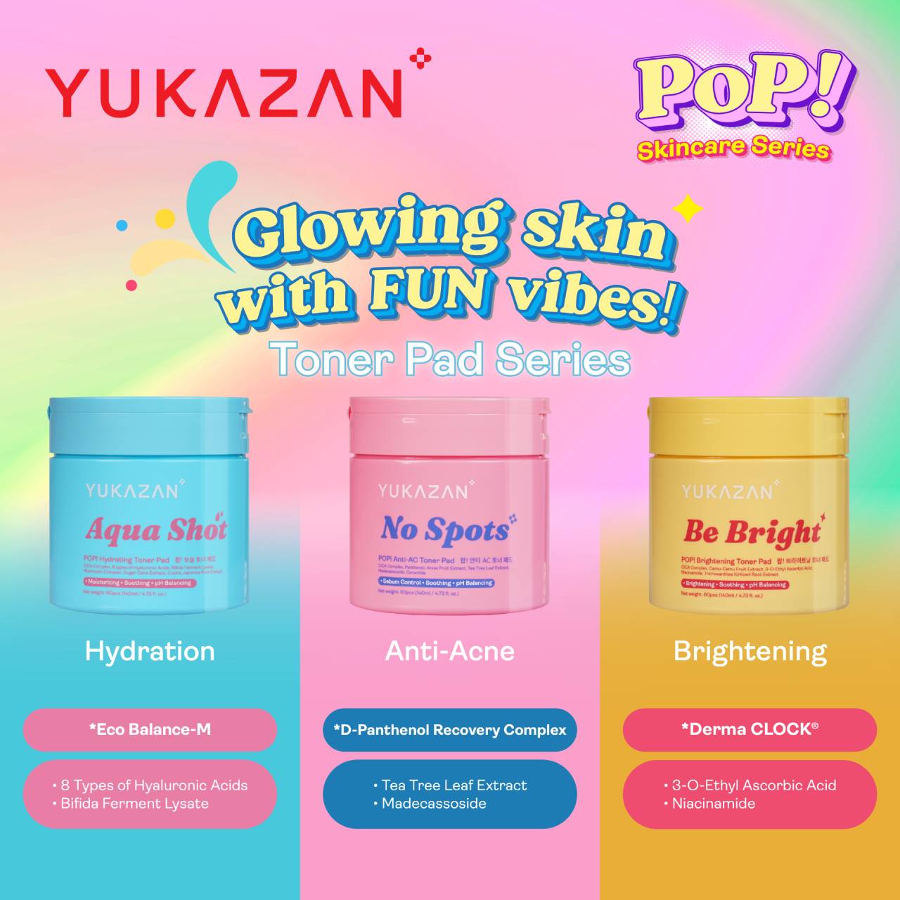 Yukazan POP! No Spots Anti-Acne Toner Pad 60'S / Soothing / Sebum control / pH Balancing / Skin care / Face