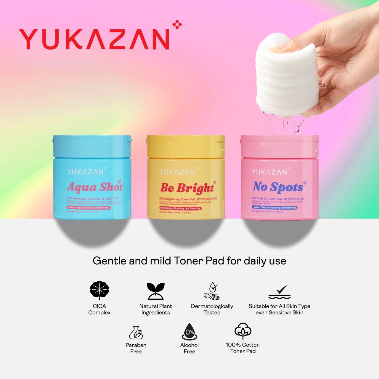 Yukazan POP! No Spots Anti-Acne Toner Pad 60'S / Soothing / Sebum control / pH Balancing / Skin care / Face