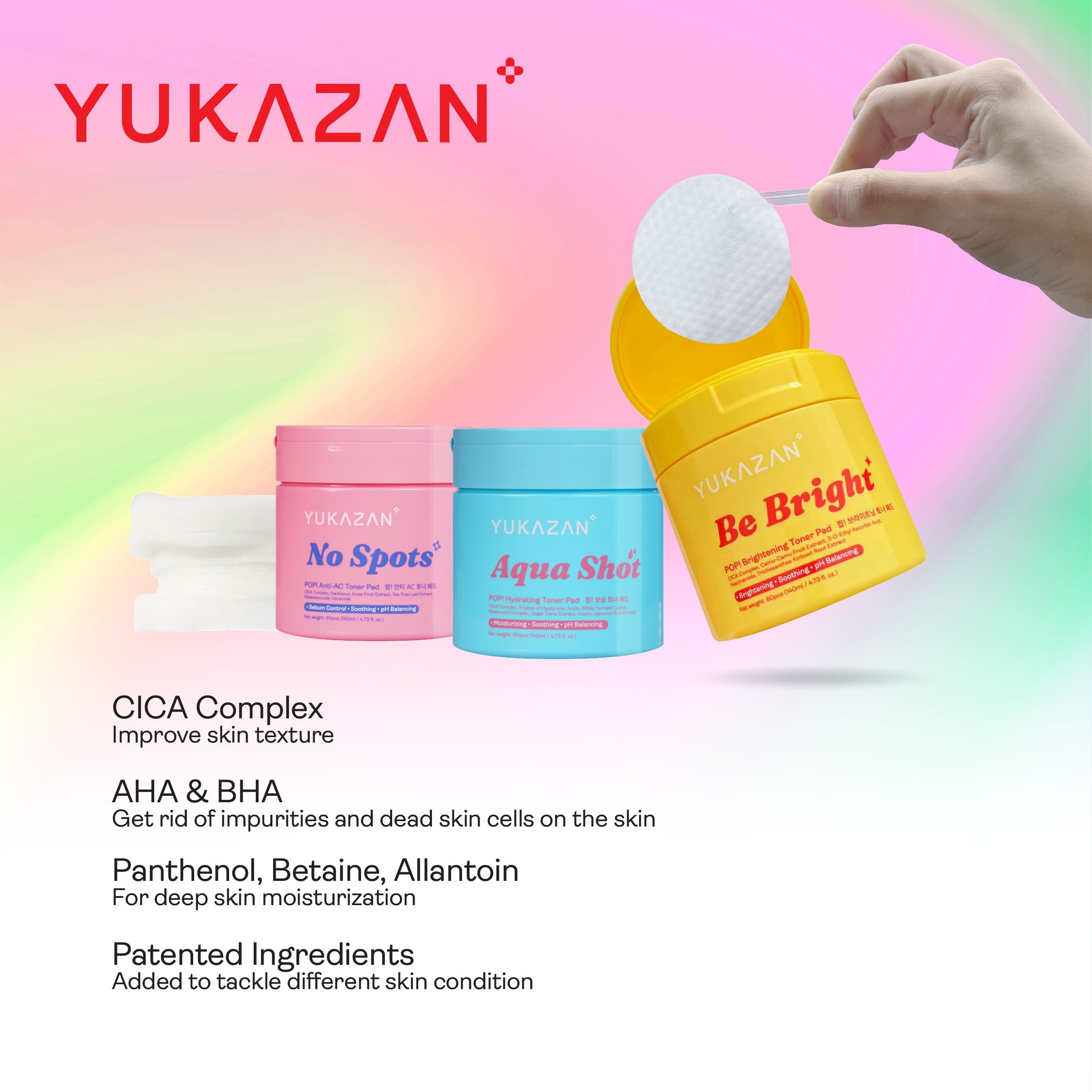 Yukazan POP! Aqua Shot Hydrating Toner Pad 60's - Soothing, Moisturizing, pH Balancing - Skincare, Face
