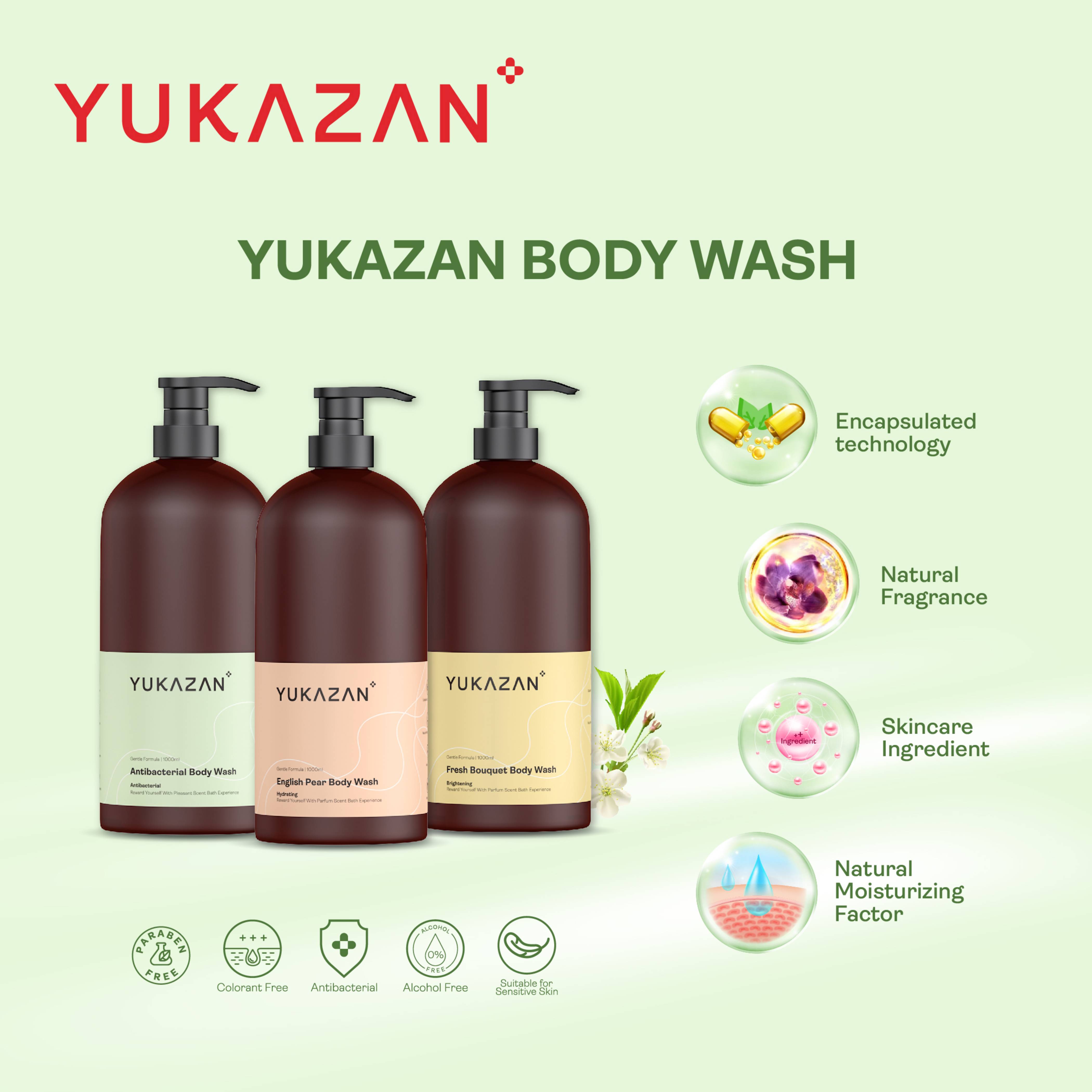 Yukazan Antibacterial Body Wash 1000ml Shower Foam / Antibacterial and Alcohol Free / Body Shampoo - Yukazan Official Store