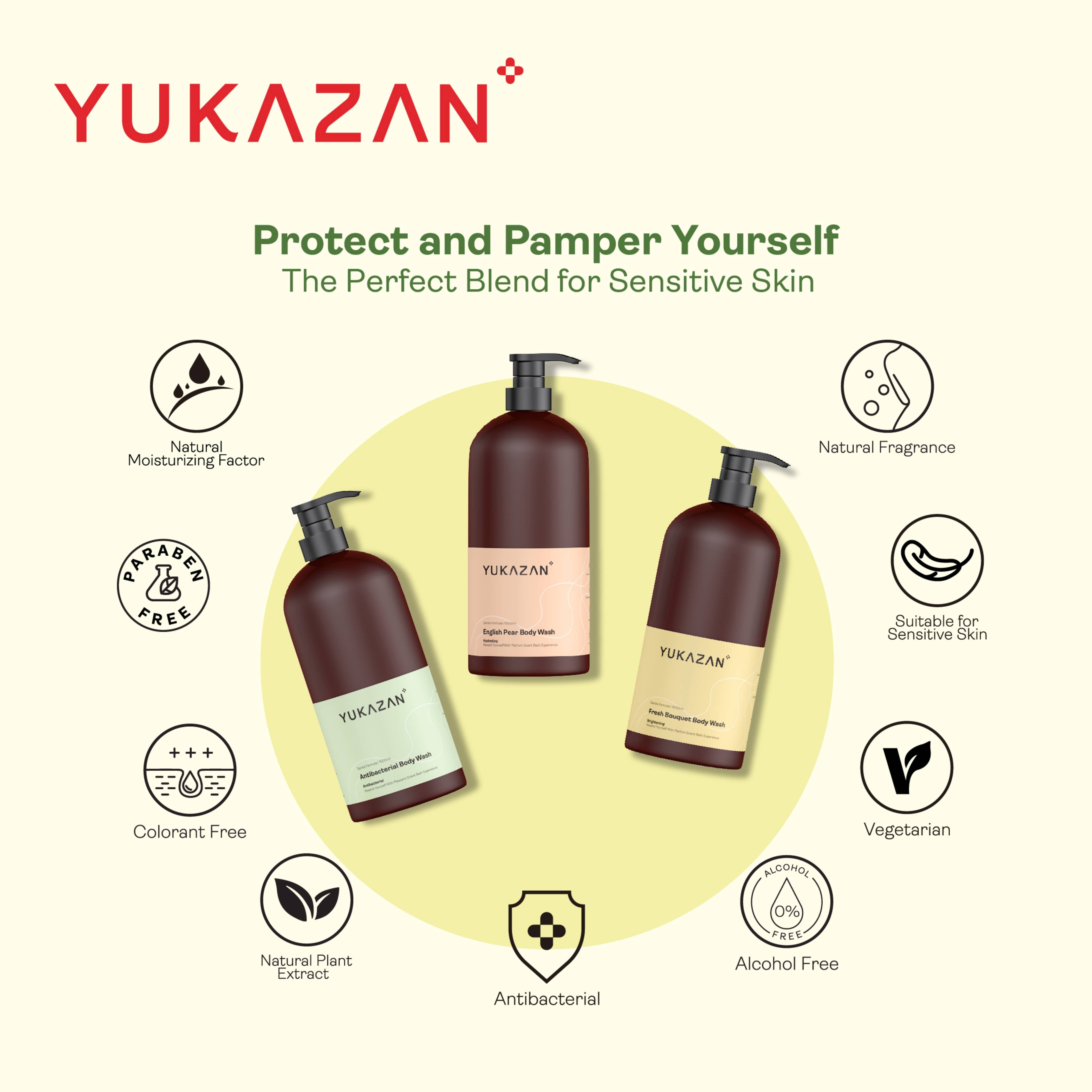 Yukazan English Pear Body Wash 1000ml Body Shower Foam / Antibacterial and Alcohol Free / Body Shampoo - Yukazan Official Store