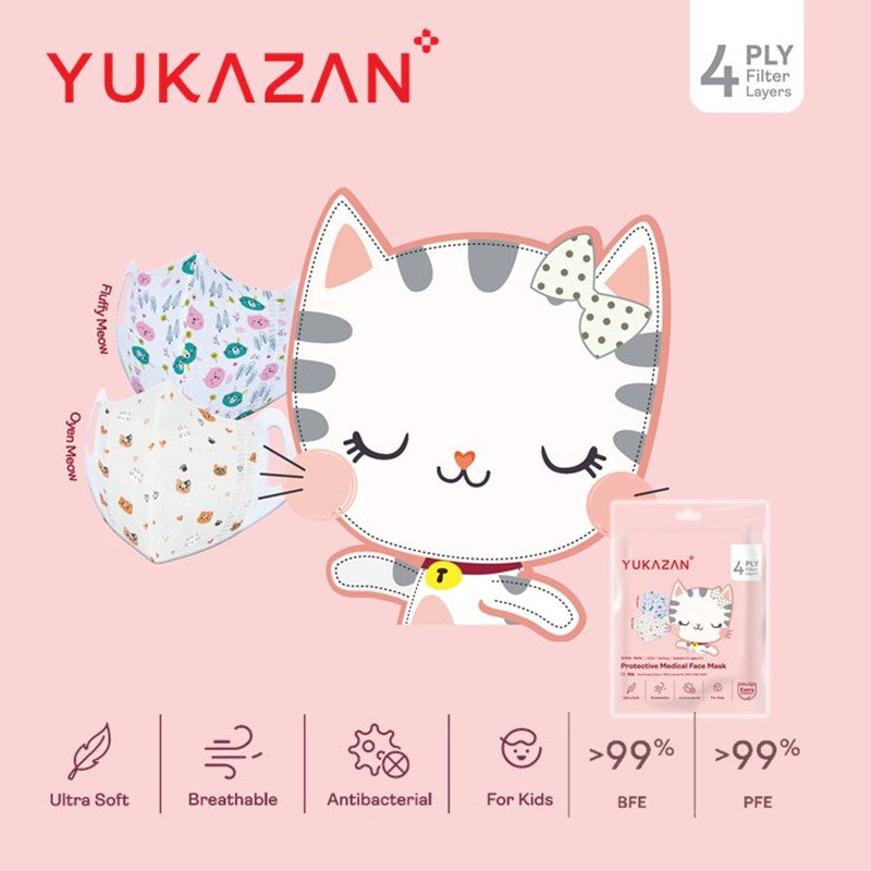 Yukazan Kids 4ply Fluffy Meow & Oyen Meow Protective Respirator Face Mask (10 Pcs/Pack) - Yukazan Official Store