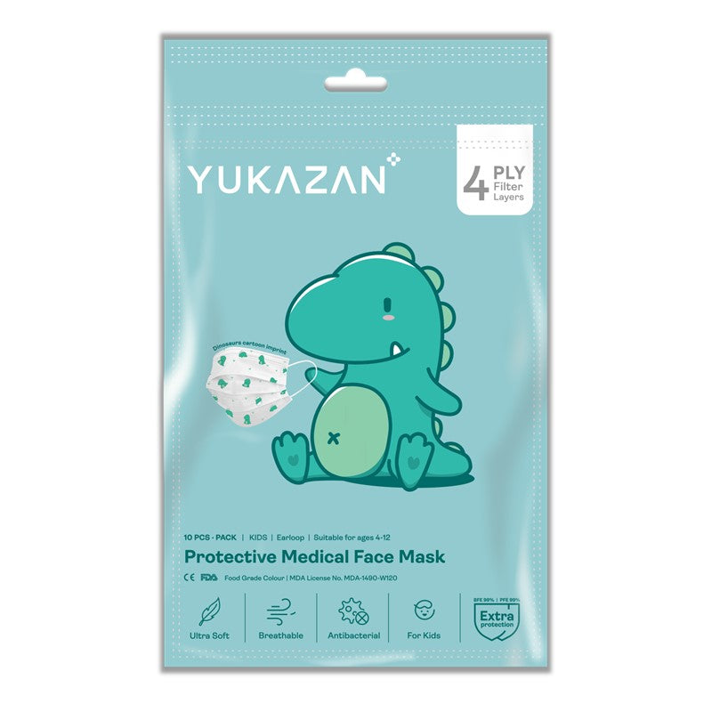 Yukazan Kids 4ply Dino Protective Respirator Face Mask (50 Pcs/Box) - Yukazan Official Store